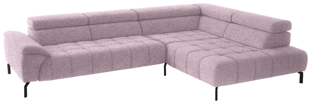 ECKSOFA in Chenille Rosa  - Schwarz/Rosa, Design, Textil/Metall (323/222cm) - Beldomo Style