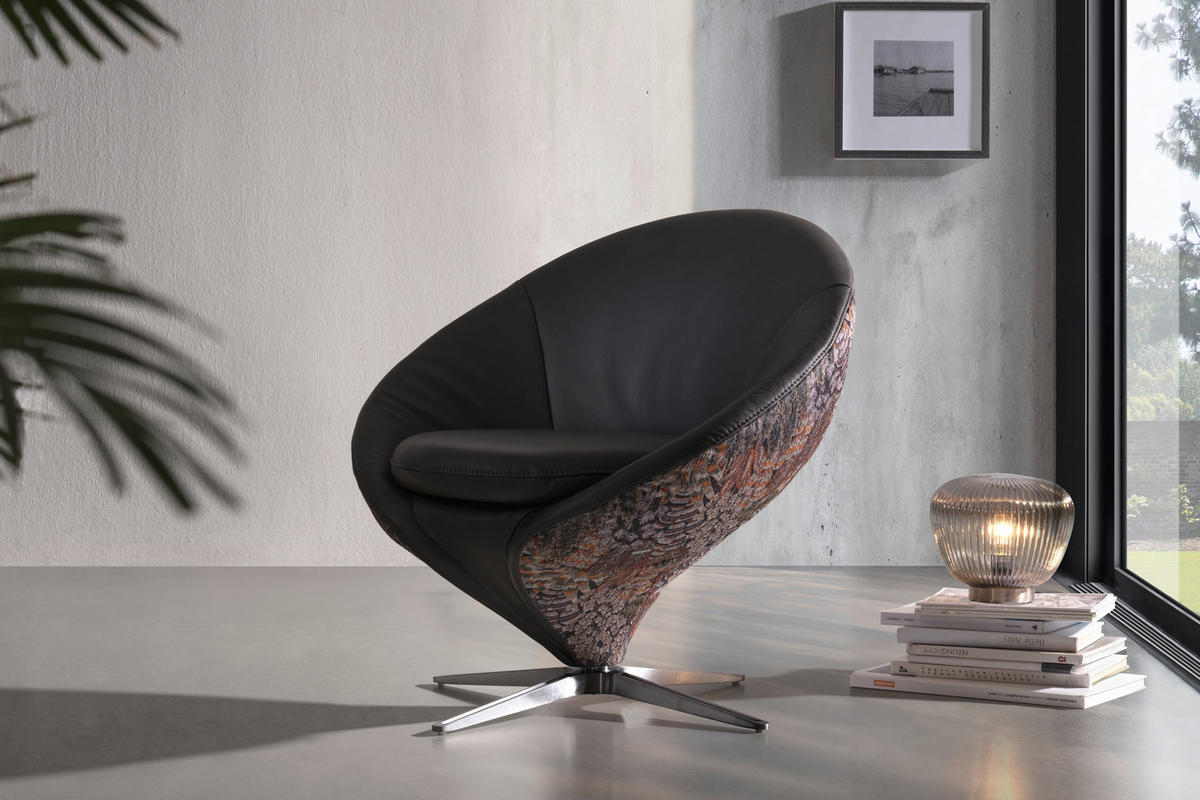 SESSEL in Jacquard Kombination Echtleder/Stoff Grau  - Grau/Nickelfarben, Design, Leder/Textil (84/81/79cm) - Koinor