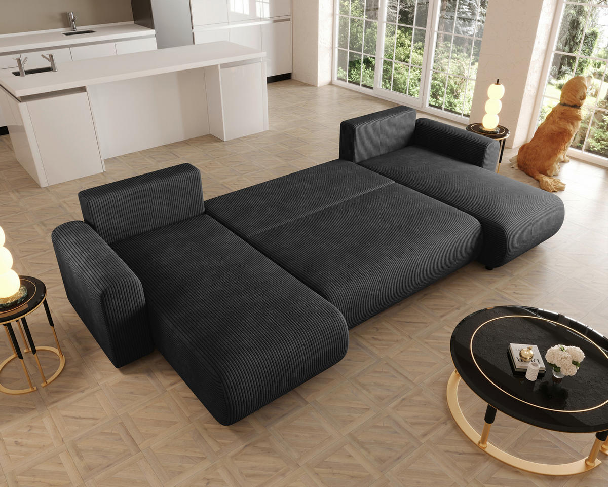 WOHNLANDSCHAFT Anthrazit Cord  - Anthrazit/Schwarz, KONVENTIONELL, Textil (152/318/152cm) - Xora
