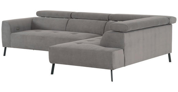 ECKSOFA Grau Feincord - Schwarz/Grau, Design, Textil/Metall (280/205cm) - Xora
