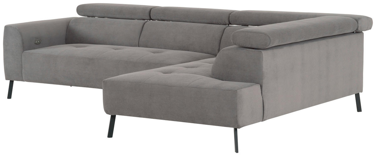 ECKSOFA Grau Feincord  - Schwarz/Grau, Design, Textil/Metall (280/205cm) - Xora