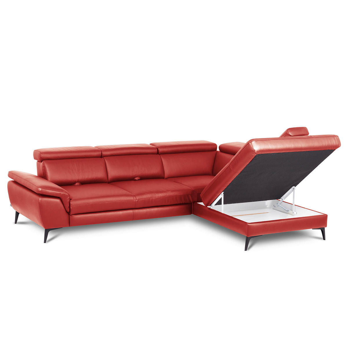 ECKSOFA Lederlook Echtleder Rot  - Rot/Schwarz, Design, Leder/Textil (274/220cm) - Livetastic
