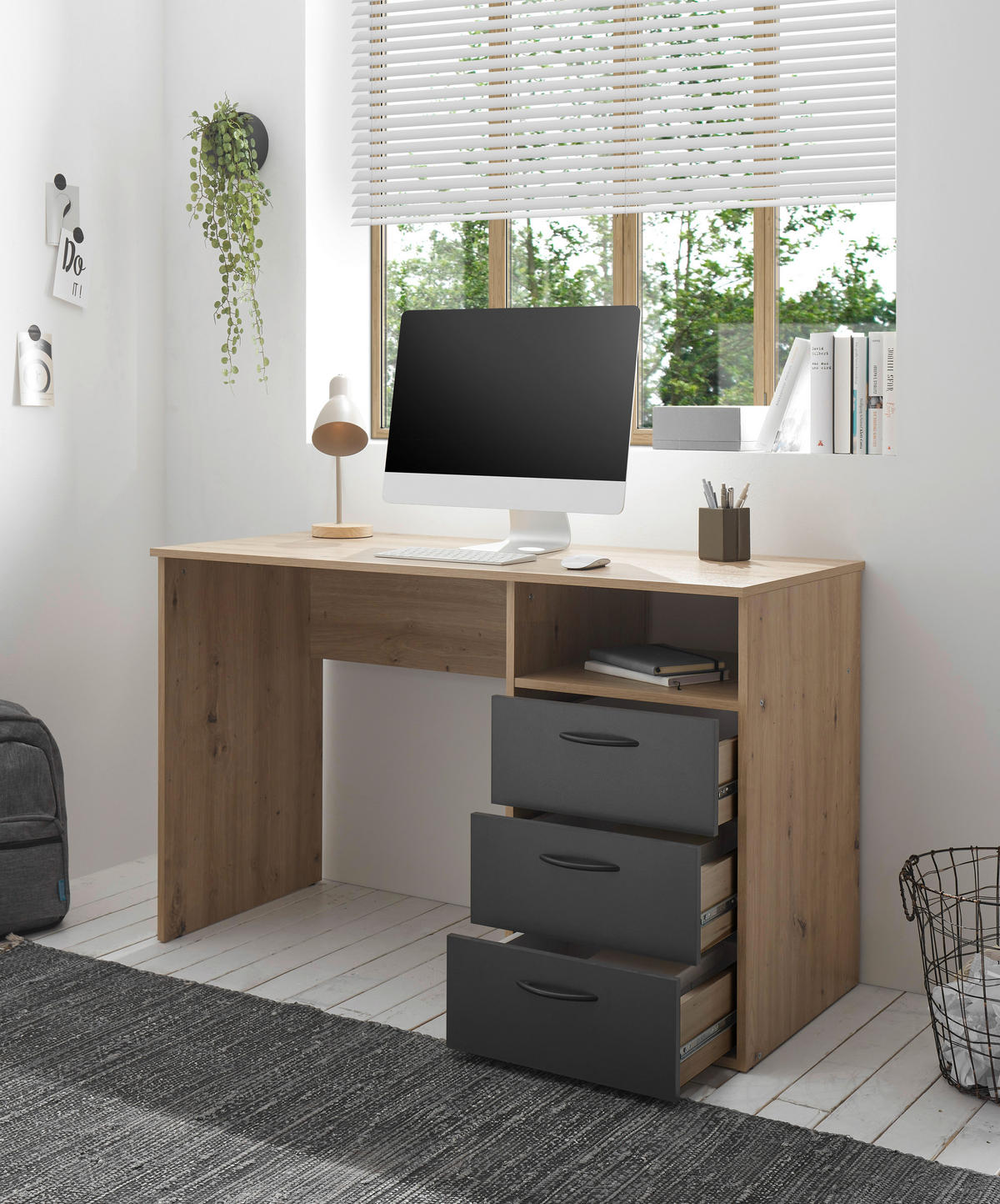 SCHREIBTISCH 120/54/75 cm  in Graphitfarben, Eiche Artisan  - Schwarz/Graphitfarben, KONVENTIONELL, Holzwerkstoff/Kunststoff (120/54/75cm) - Boxxx