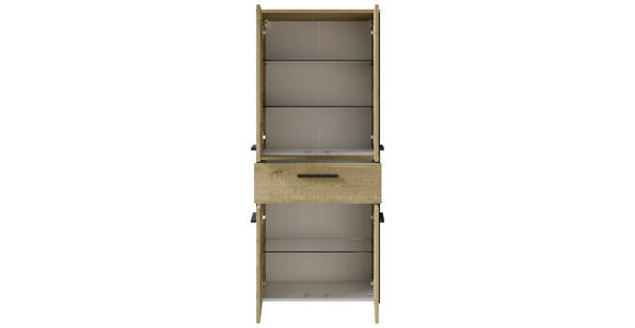 OBERSCHRANK 60/70/33 cm  - Eichefarben/Schwarz, Natur, Glas/Holzwerkstoff (60/70/33cm) - Xora