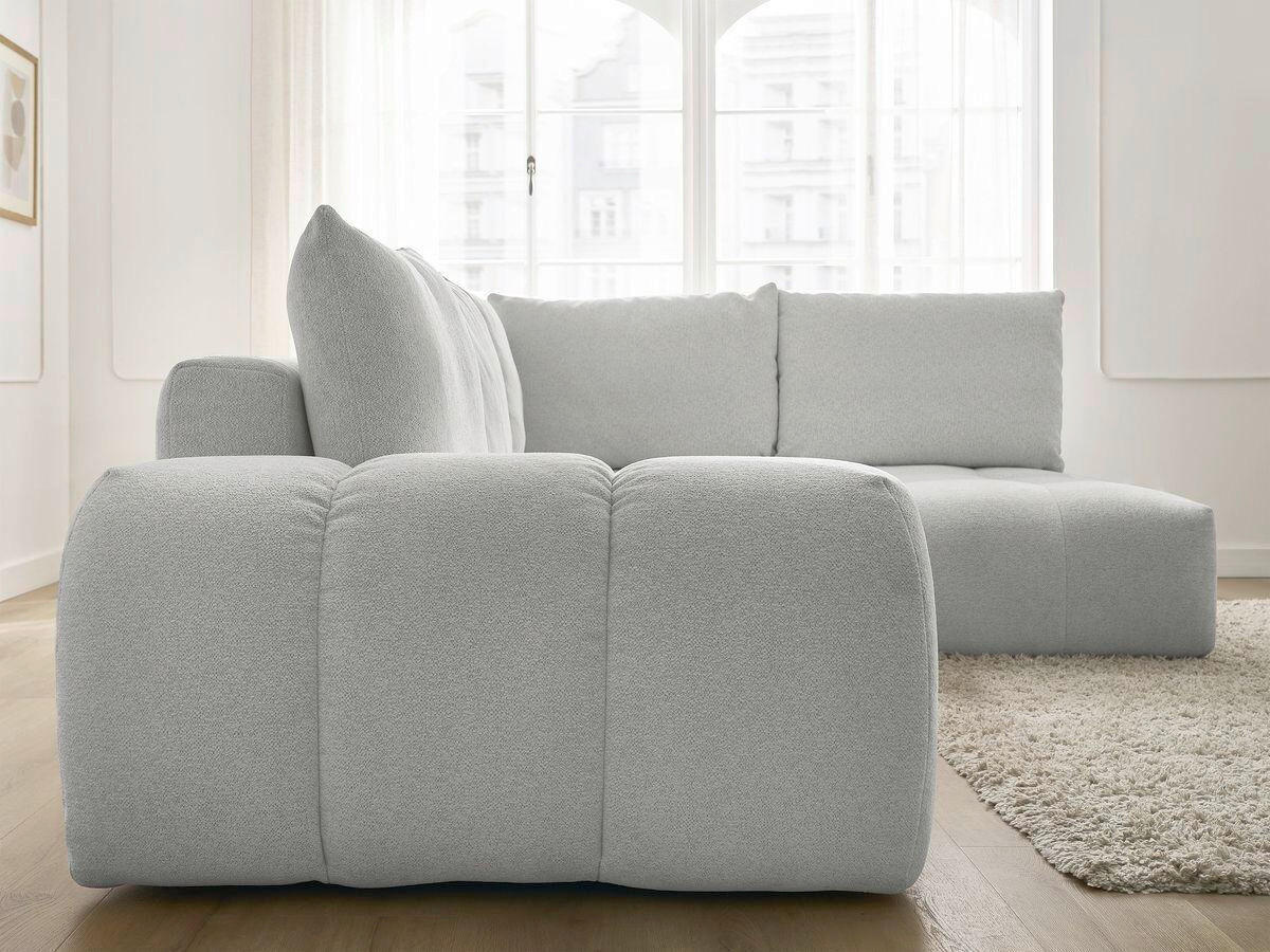 ECKSCHLAFSOFA EVEREST  mit Rücken echt, Armteil links, Armteil rechts Flachgewebe Hellgrau  - Hellgrau/Schwarz, MODERN, Kunststoff/Textil (320/212cm)