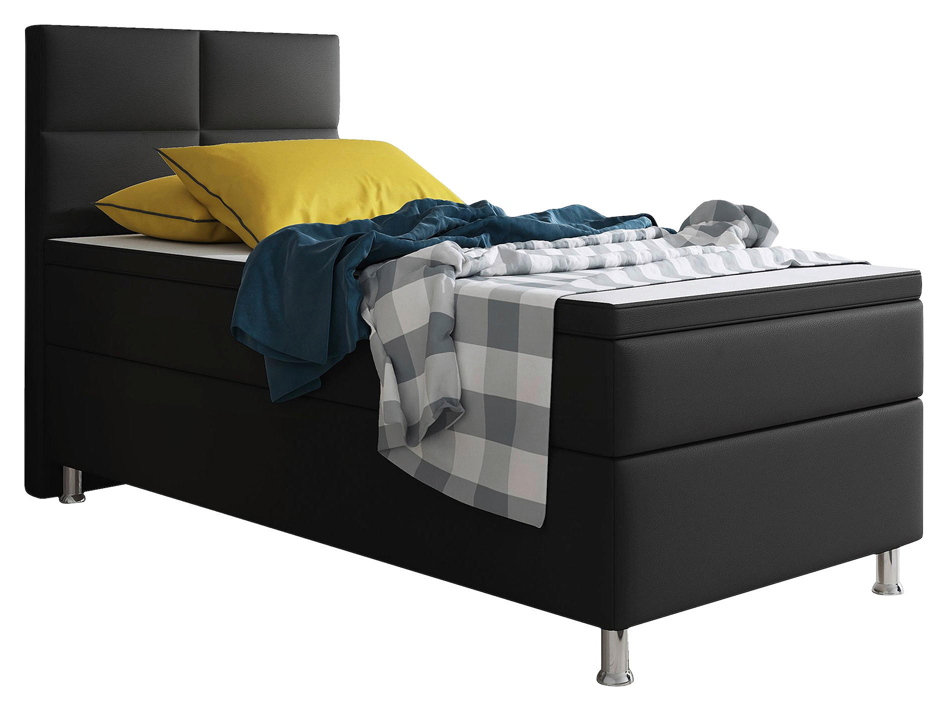 Boxspringbett mit Topper  in Schwarz  - Silberfarben/Schwarz, KONVENTIONELL, Leder/Textil (90/115/210cm) - MID.YOU