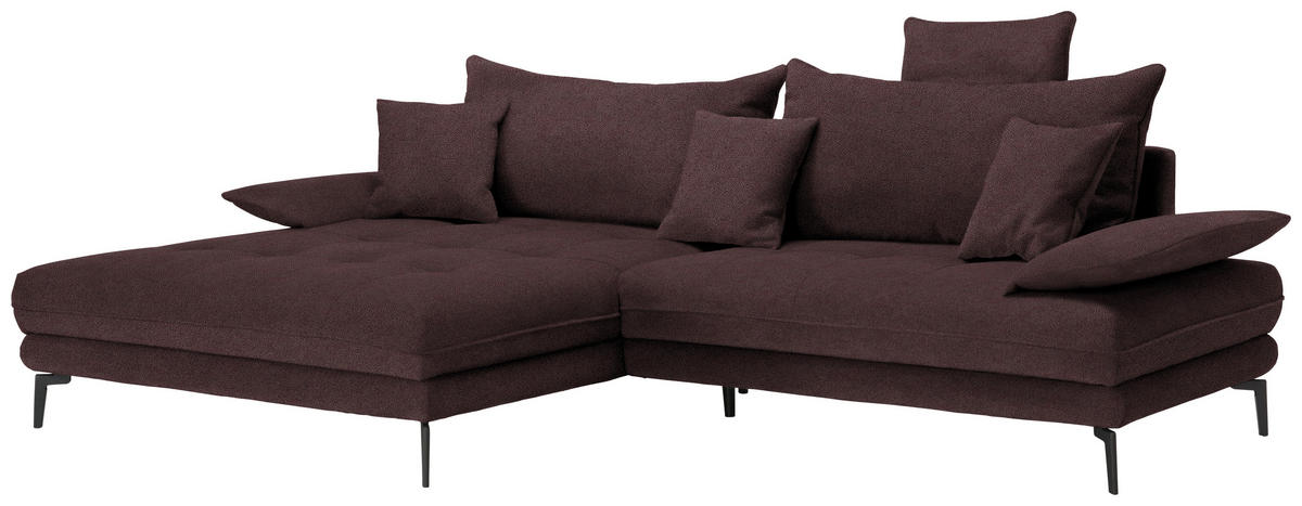 ECKSOFA PRATO Dunkelbraun Flachgewebe  - Dunkelbraun/Schwarz, MODERN, Textil/Metall (176/292cm) - MID.YOU