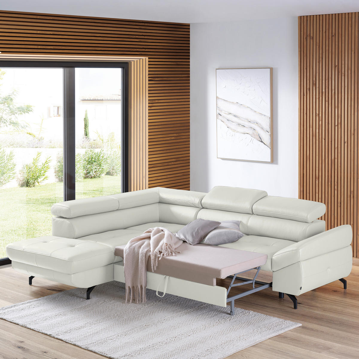 ECKSOFA in Echtleder Weiss  - Weiss/Schwarz, Design, Leder/Metall (220/270cm) - Novel