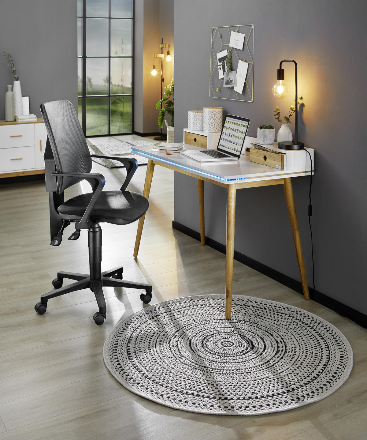 PÍSACÍ STÔL, biela, farba duba, 120/60/86 cm - biela/farba duba, Design, drevo/kompozitné drevo (120/60/86cm) - Hom`in