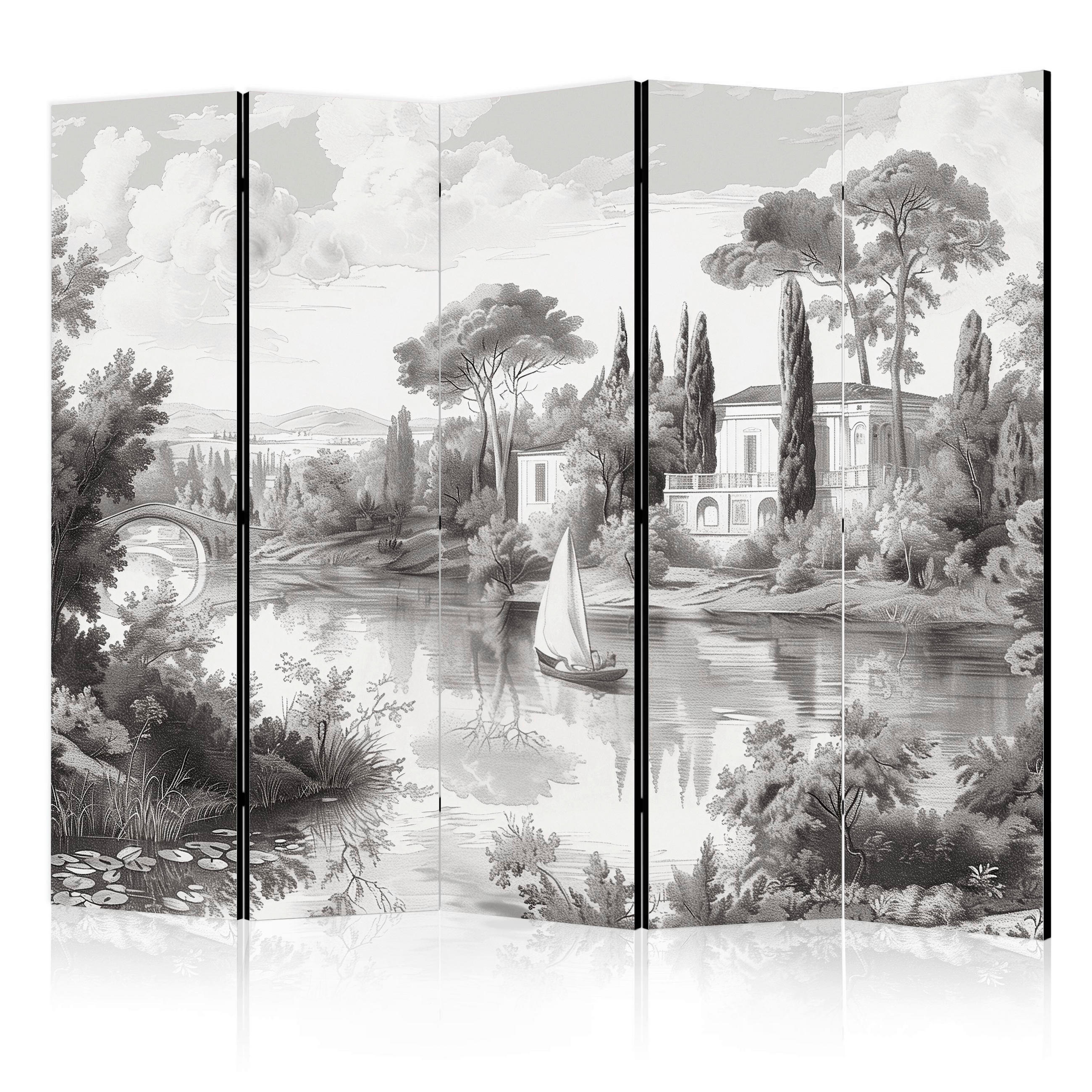 PARAVENT - Dunkelgrau/Hellgrau, Basics, Textil (225/172/3cm) - artgeist