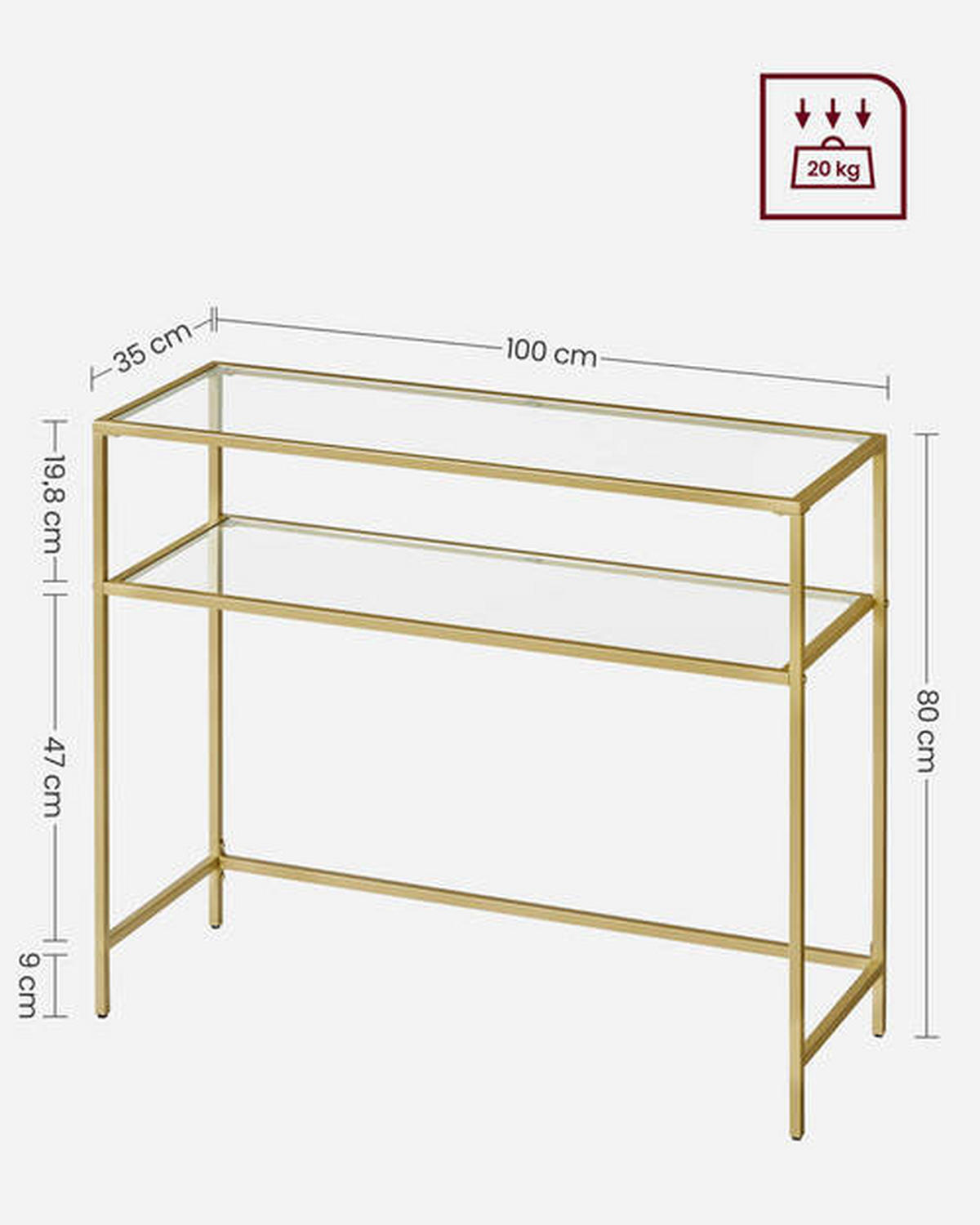 KONSOLENTISCH Goldfarben  100/80/35 cm  - Goldfarben, Trend, Glas/Metall (100/80/35cm) - Boxxx