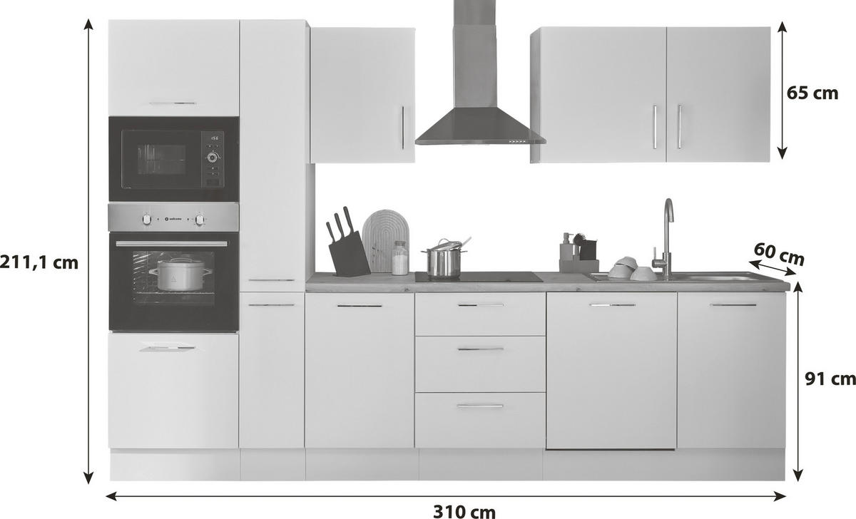 KÜCHENBLOCK 310 cm   in Schwarz, Eiche Artisan  - Schwarz/Eiche Artisan, Basics, Holzwerkstoff/Metall (310cm) - P & B