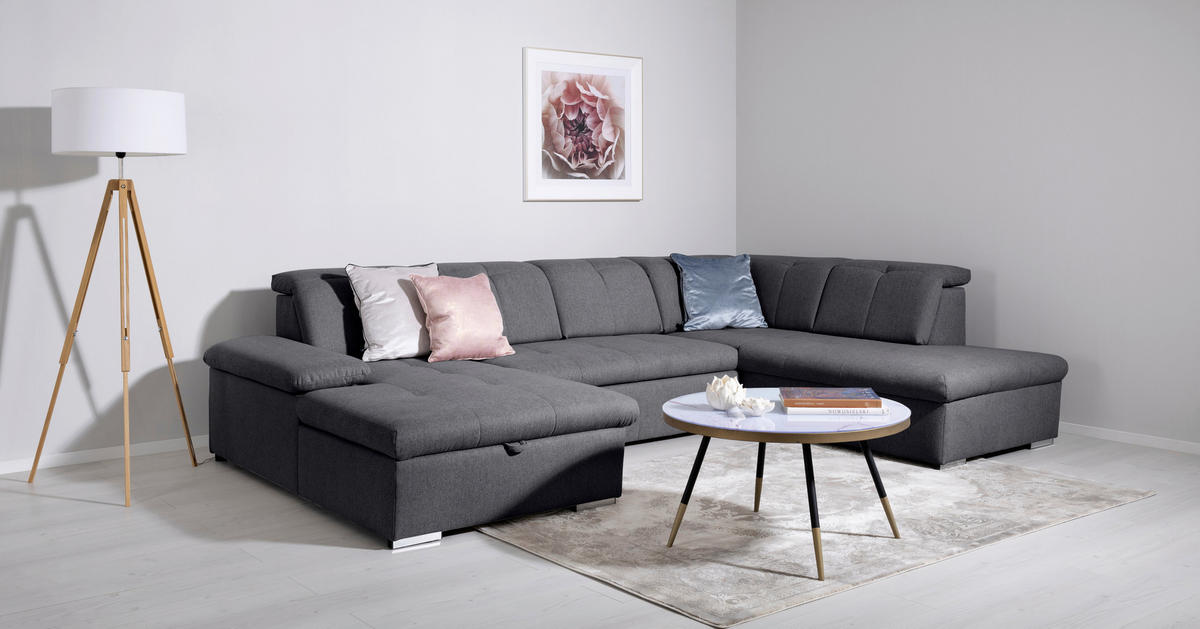 WOHNLANDSCHAFT Dunkelgrau  - Dunkelgrau/Grau, Design, Textil/Metall (173/328/215cm) - MID.YOU