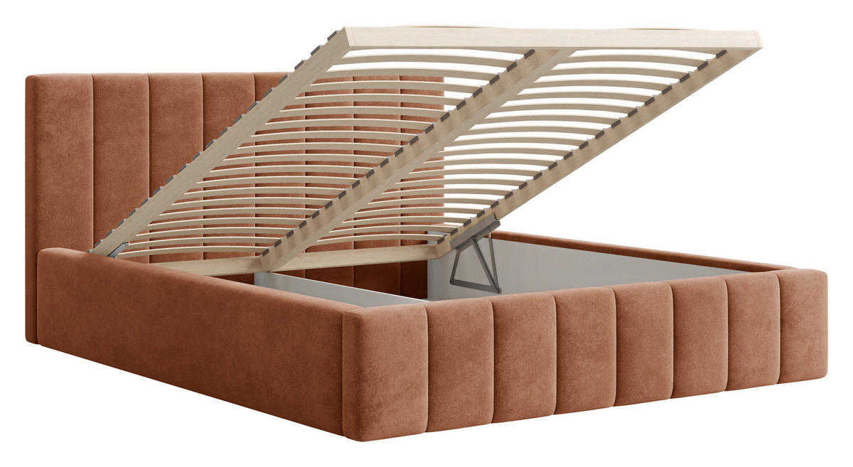 POLSTERBETT 160/200 cm,  in Terracotta, Lattenrost, Bettkasten,  - Terracotta/Schwarz, MODERN, Holz/Kunststoff (160/200cm) - Livetastic