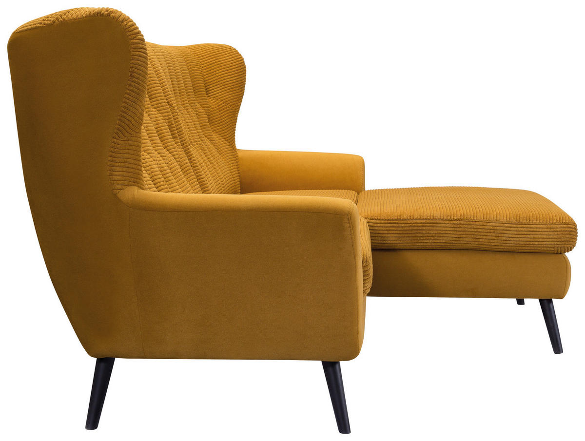 ECKSOFA in Cord Currygelb  - Currygelb/Schwarz, Design, Holz/Textil (237/165cm) - Stylife