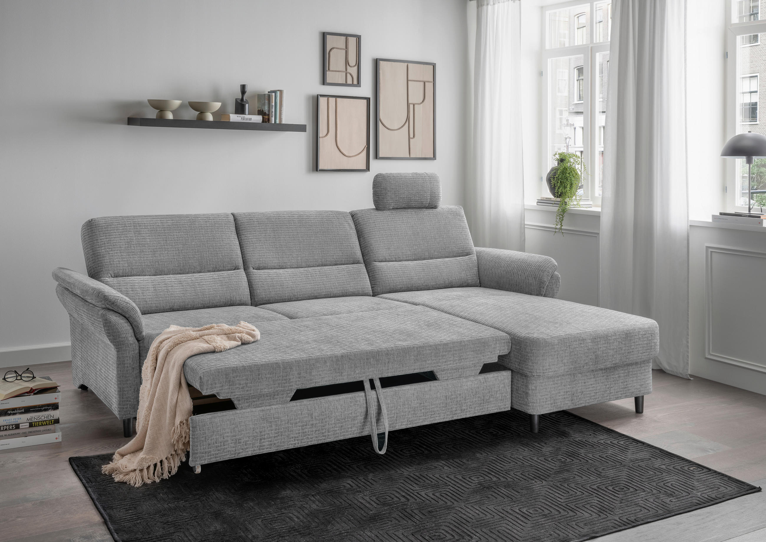 ECKSOFA in Mikrofaser Grau - Schwarz/Grau, Modern, Holz/Textil (279/176cm) - Livetastic