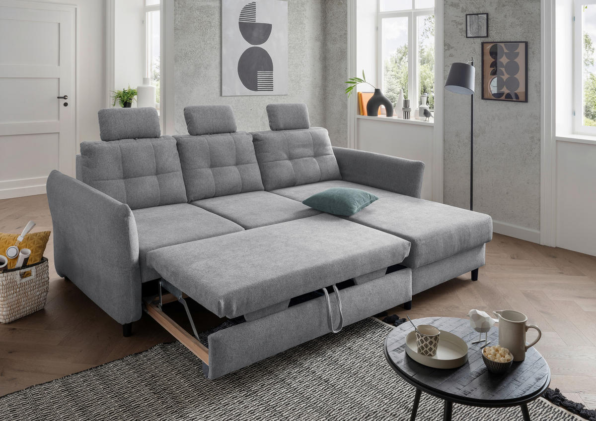 ECKSOFA Silberfarben Chenille  - Mintgrau/Silberfarben, MODERN, Holz/Textil (250-280/176cm) - Livetastic