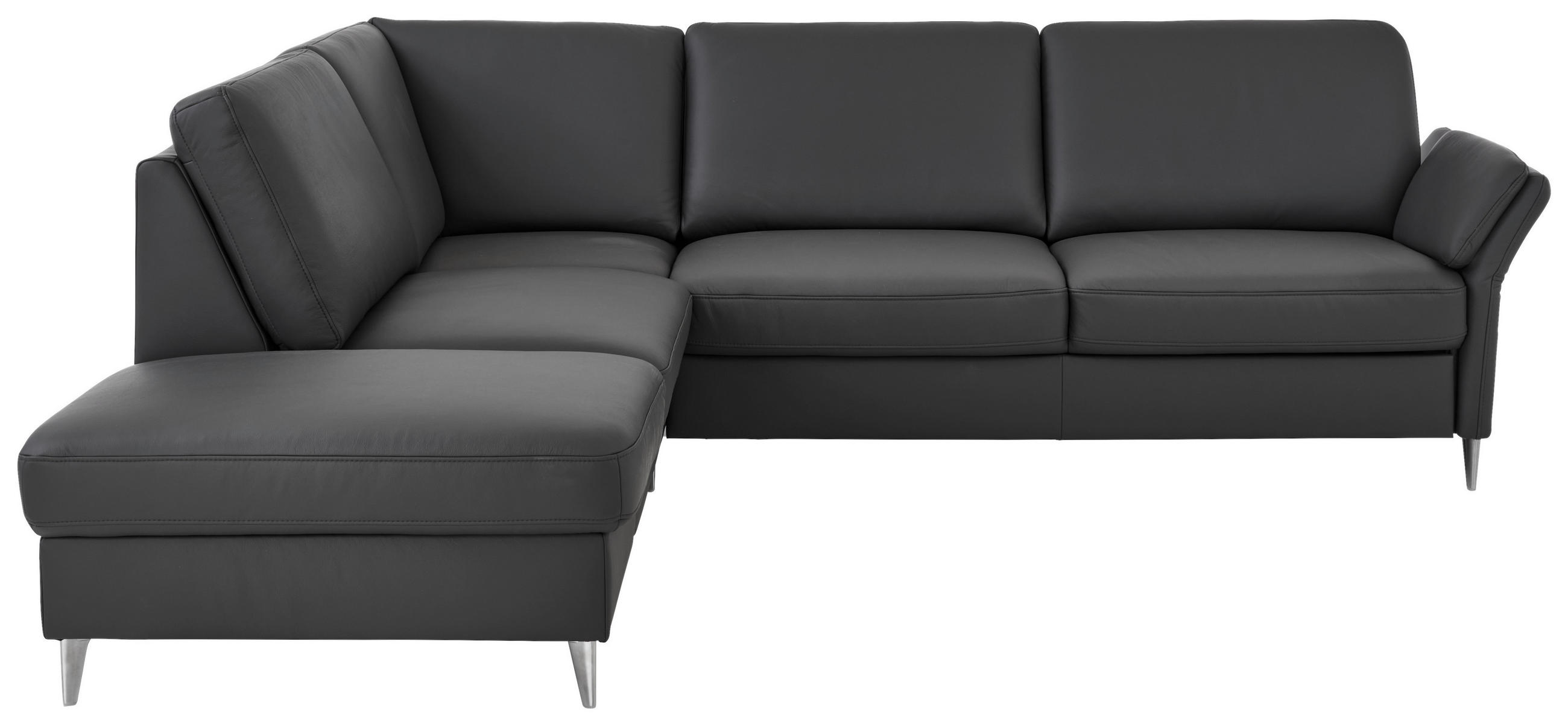 ECKSOFA Beldomo Premium in Echtleder Anthrazit  235/263 cm  - Anthrazit/Alufarben, KONVENTIONELL, Leder/Metall (235/263cm) - Beldomo Premium