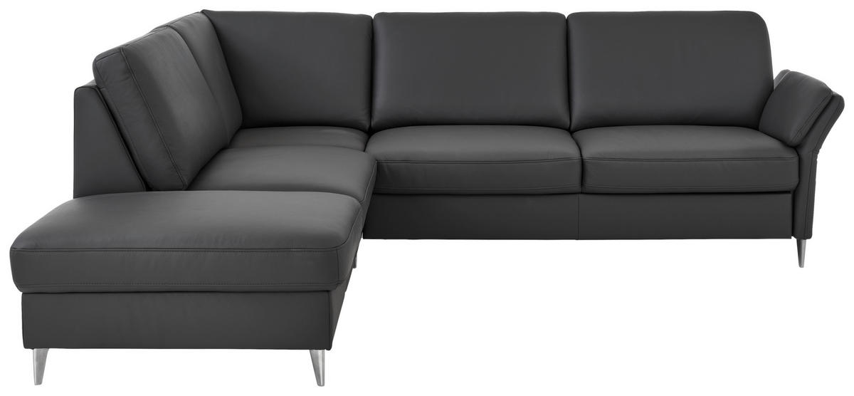 ECKSOFA Beldomo Premium in Echtleder Anthrazit  235/263 cm  - Anthrazit/Alufarben, KONVENTIONELL, Leder/Metall (235/263cm) - Beldomo Premium