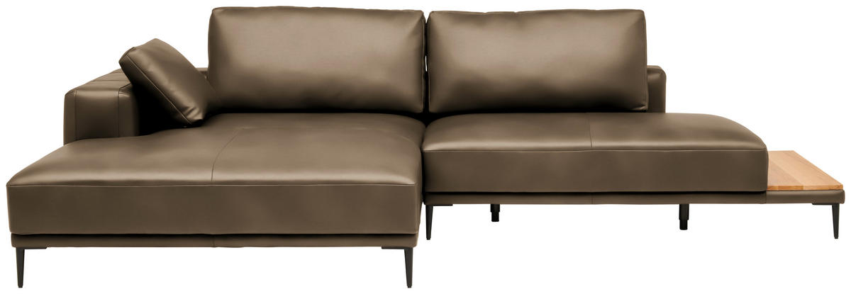 ECKSOFA  in Echtleder Cappuccino  201/304 cm  - Schwarz/Cappuccino, Design, Leder/Metall (201/304cm) - Belluti