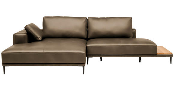 ECKSOFA  in Echtleder Cappuccino  201/304 cm  - Schwarz/Cappuccino, Design, Leder/Metall (201/304cm) - Belluti