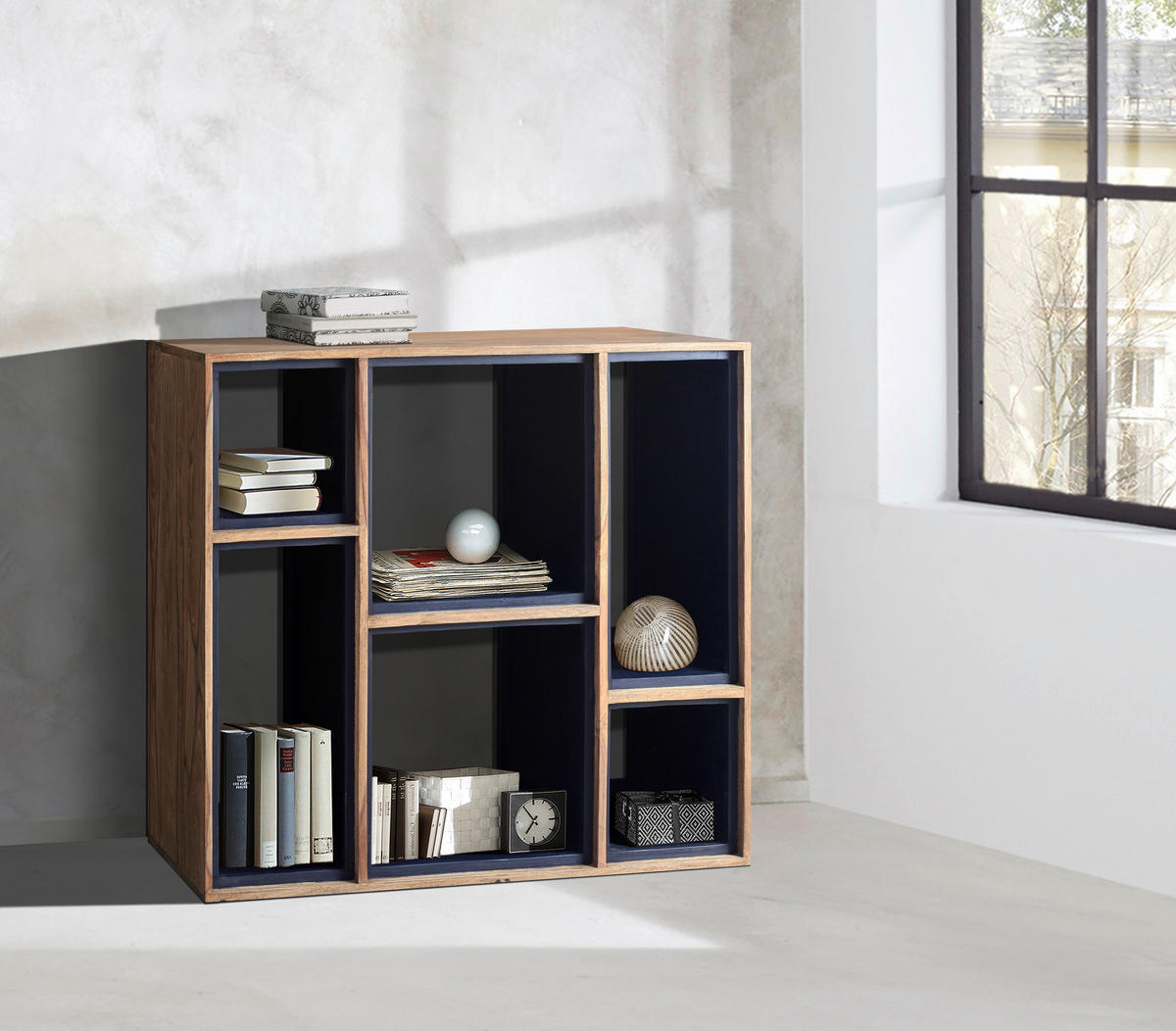 REGÁL, antracitová, farba indického palisandra, indický palisander, 90/107/35 cm - prírodná farba/antracitová, Lifestyle, drevo (90/107/35cm) - Landscape