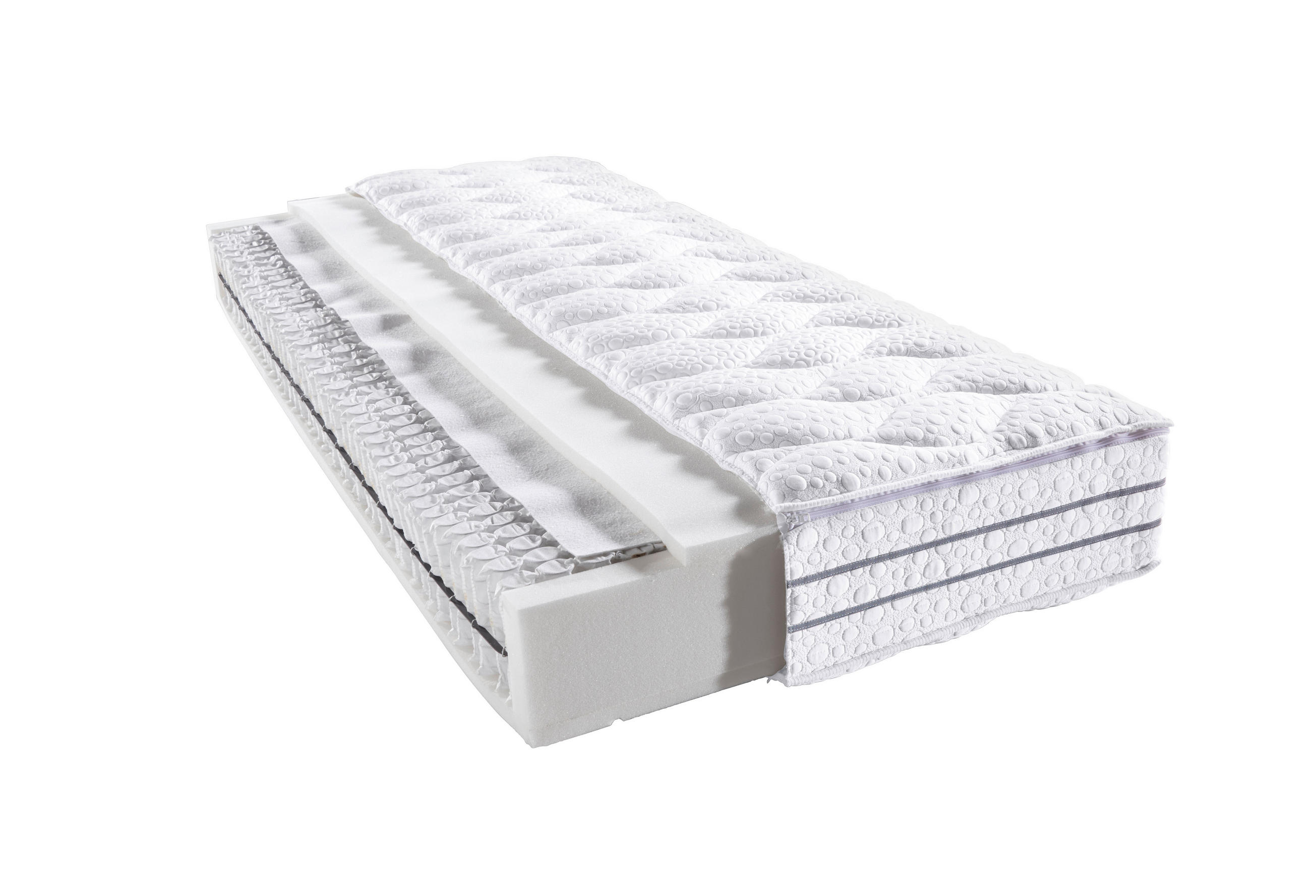 TASCHENFEDERKERNMATRATZE 140/200 cm, Höhe ca.: 24 cm, H2 = mittel, 7-Zonen - Weiß, Basics, Textil (140/200cm) - FAN