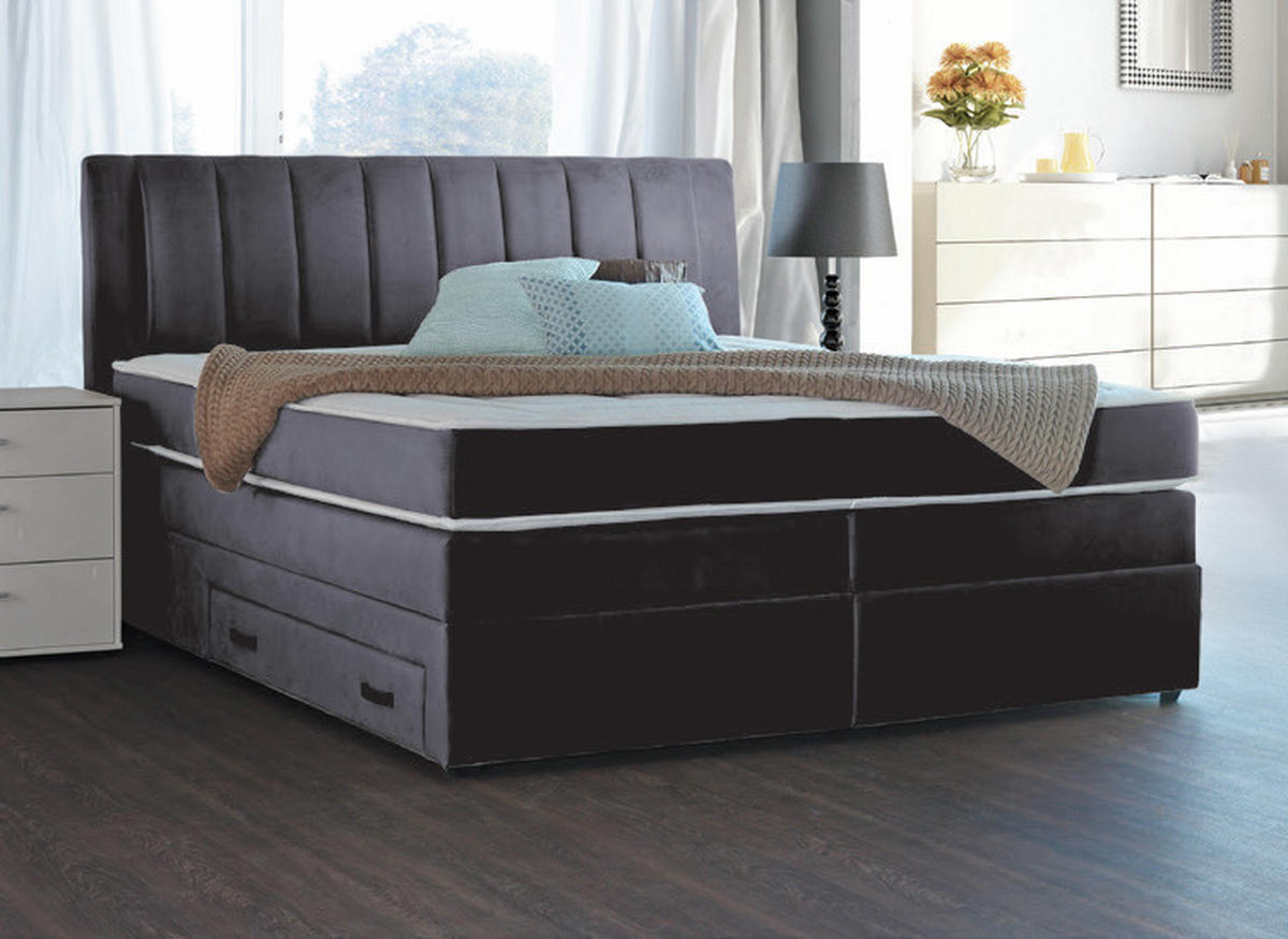 BOXSPRING KREVET     tamnosiva  - tamnosiva, Konvencionalno, tekstil/pločasti materijal (162/120/210cm) - Carryhome