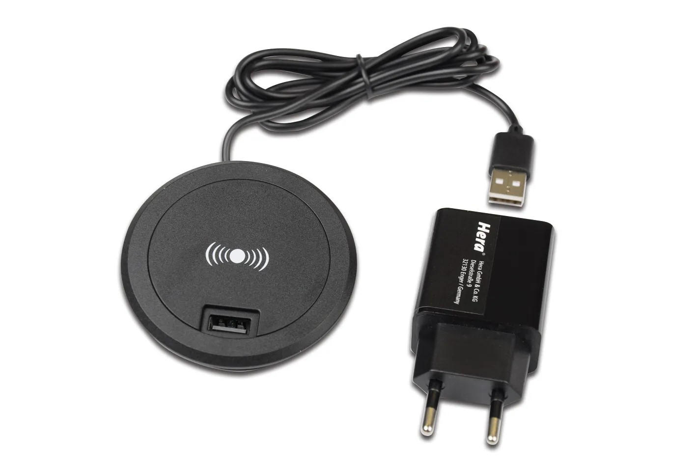 LADEPAD MIT USB - Schwarz, Basics, Kunststoff (7,5/7,5/6,2cm) - HKT