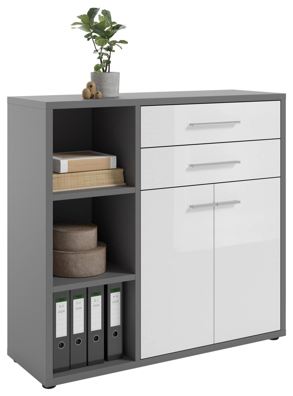 KOMMODE Texas  in 116,5/110/40 cm  - Dunkelgrau/Weiß Hochglanz, MODERN, Glas/Holzwerkstoff (116,5/110/40cm)