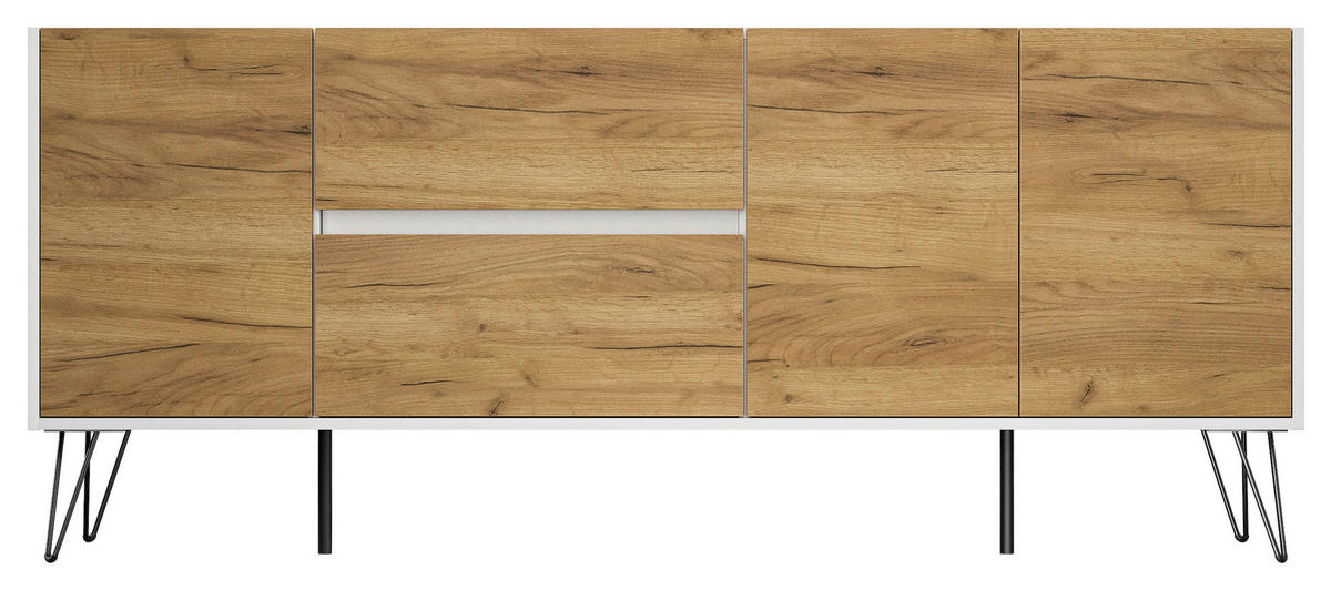 SIDEBOARD Posseik Industrial  in 177/75,8/42 cm  - Eichefarben/Weiß Hochglanz, Design, Holzwerkstoff/Metall (177/75,8/42cm) - P & B