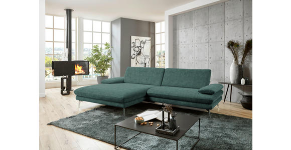 ECKSOFA in Velours Blau, Grün 184/284 cm - Blau/Schwarz, Design, Textil/Metall (184/284cm) - Dieter Knoll