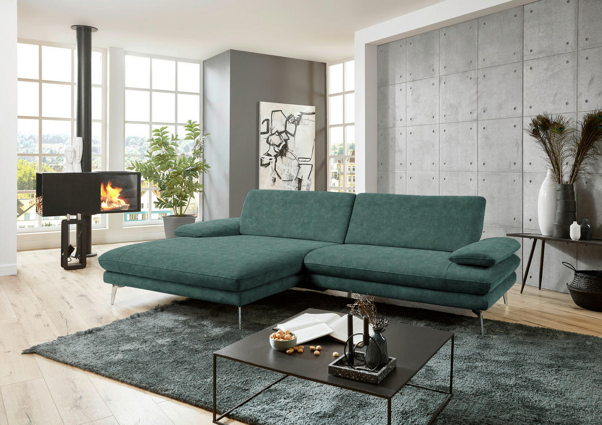 ECKSOFA in Velours Blau, Grün  - Blau/Schwarz, Design, Textil/Metall (184/284cm) - Dieter Knoll
