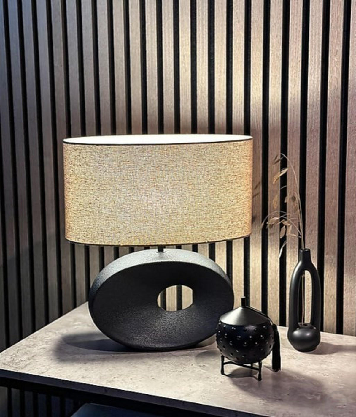 BORDSLAMPA 55/21/55 cm   - svart/cremefärgad, Design, metall/textil (55/21/55cm)