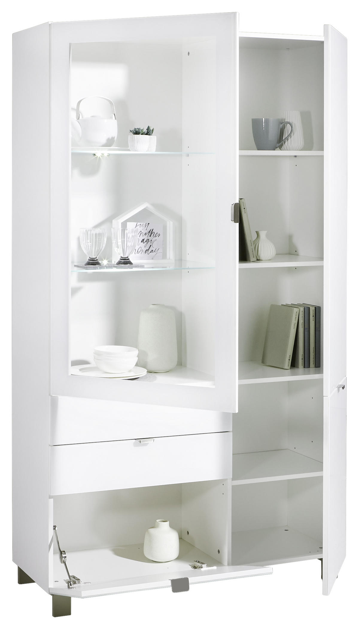 VITRINE in Weiss  - Weiss/Edelstahlfarben, Design, Glas/Holzwerkstoff (109,7/190,7/41,4cm) - Hom`in