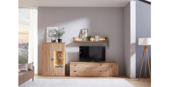 WOHNWAND  in Eiche Artisan  303,2/170/48,2 cm  - Schwarz/Eiche Artisan, KONVENTIONELL, Glas/Holzwerkstoff (303,2/170/48,2cm) - Cantus