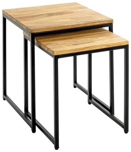 BEISTELLTISCHSET Eiche massiv rechteckig Schwarz, Eichefarben - Eichefarben/Schwarz, Design, Holz/Metall