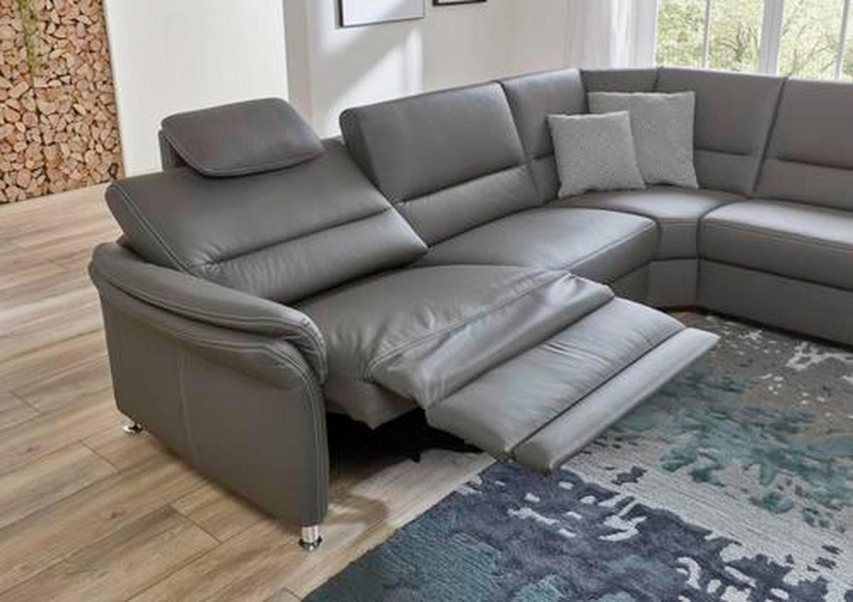 ECKSOFA in Echtleder Grau  - Beige/Hellgrau, Design, Leder/Metall (288/249cm) - Beldomo Premium