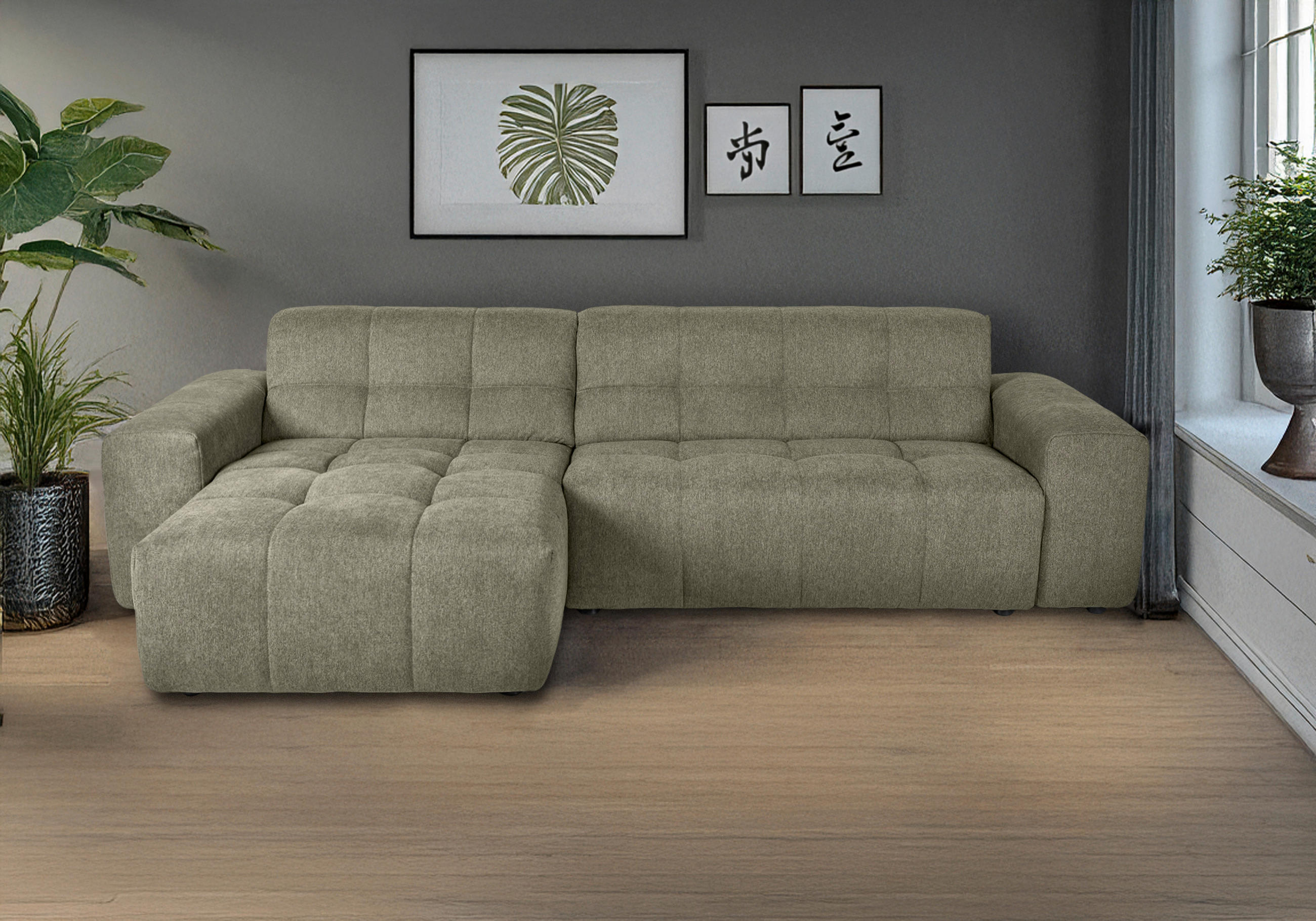 ECKSOFA Salbeigrün Webstoff  - Salbeigrün/Schwarz, KONVENTIONELL, Kunststoff/Textil (301/160cm) - Carryhome