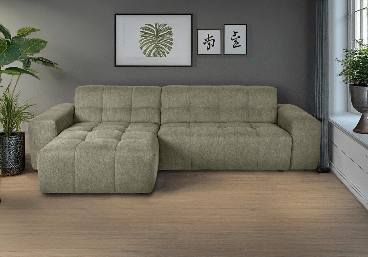 ECKSOFA Salbeigrün Webstoff  - Salbeigrün/Schwarz, KONVENTIONELL, Kunststoff/Textil (295/157cm) - Carryhome