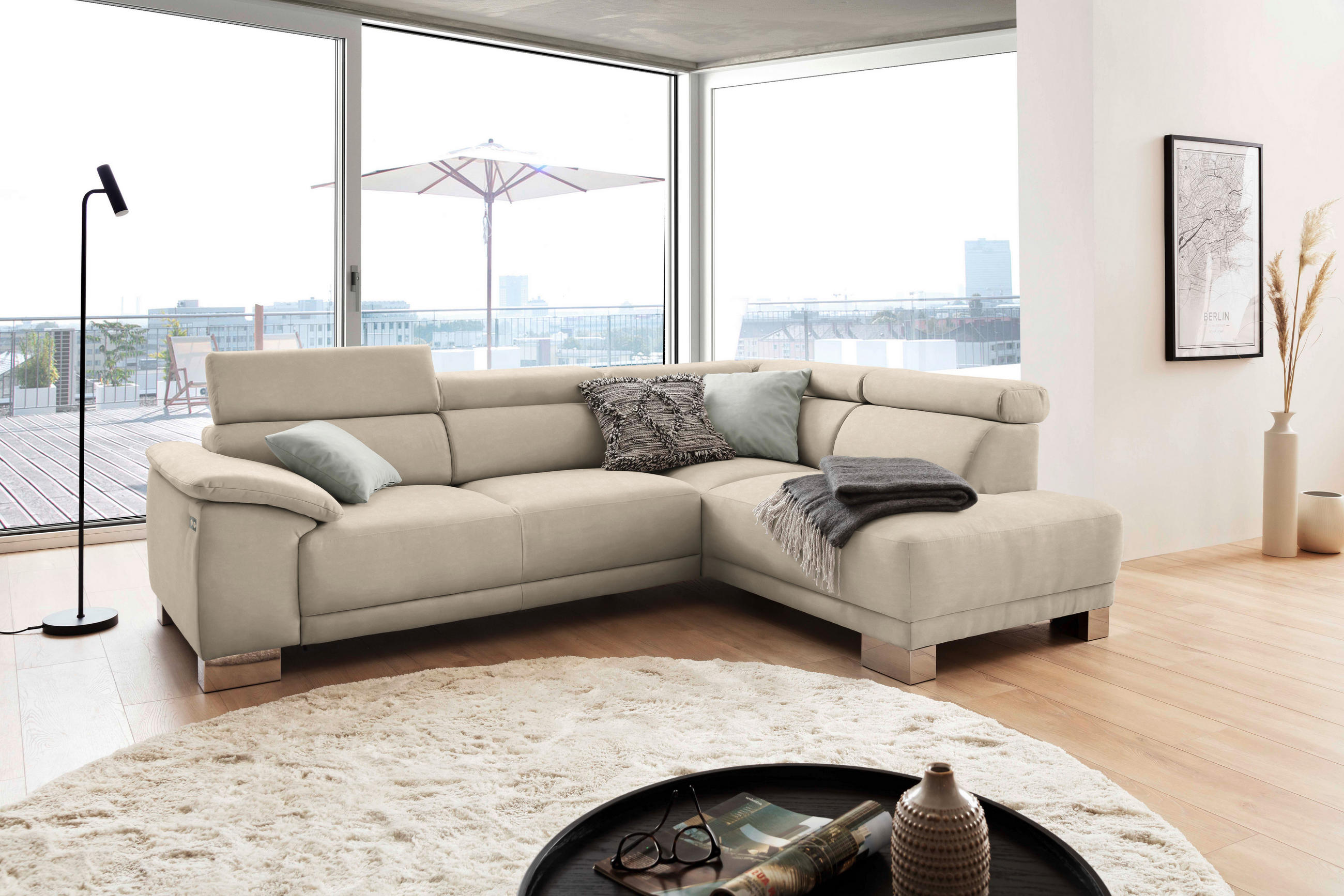 ECKSOFA in Mikrofaser Taupe  - Taupe/Chromfarben, Design, Holz/Textil (270/205cm) - Pure Home Lifestyle