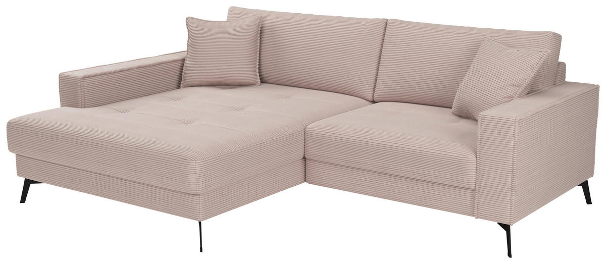 ECKSOFA TED Rosa Cord Zierkissen  - Schwarz/Rosa, Trend, Textil/Metall (174/228cm) - P & B