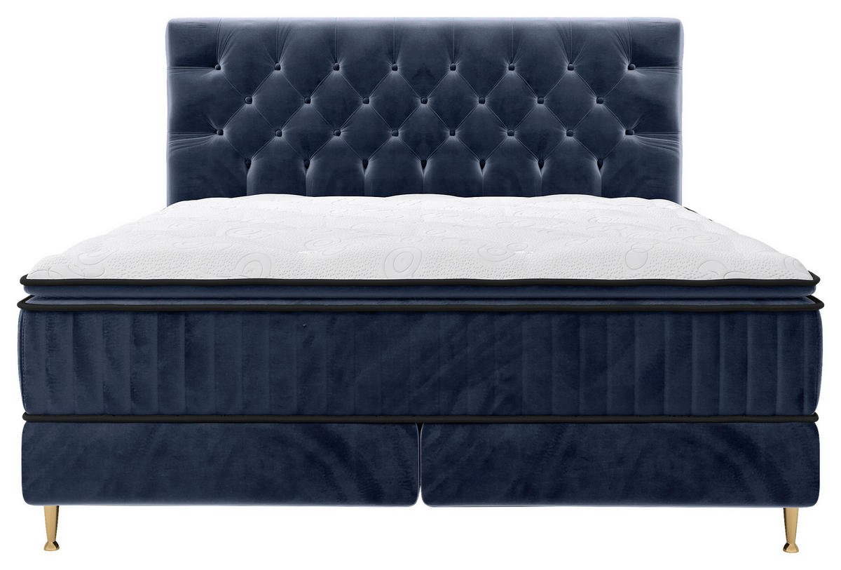 BOXSPRINGBETT 180/200 cm  in Blau  - Blau/Goldfarben, Design, Textil/Metall (180/200cm) - Boxxx