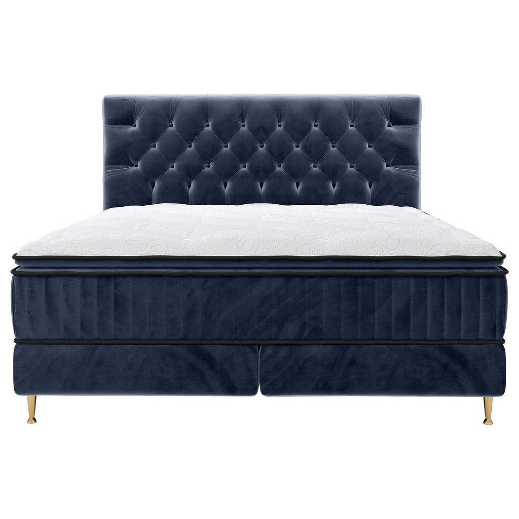 Thumbnail - Boxxx Boxspringbett, Blau, Textil, Höhe ca. 34 cm, 180x200 cm, Matratze, gepolstertes Kopfteil, Federkernmatratze, Stoff...