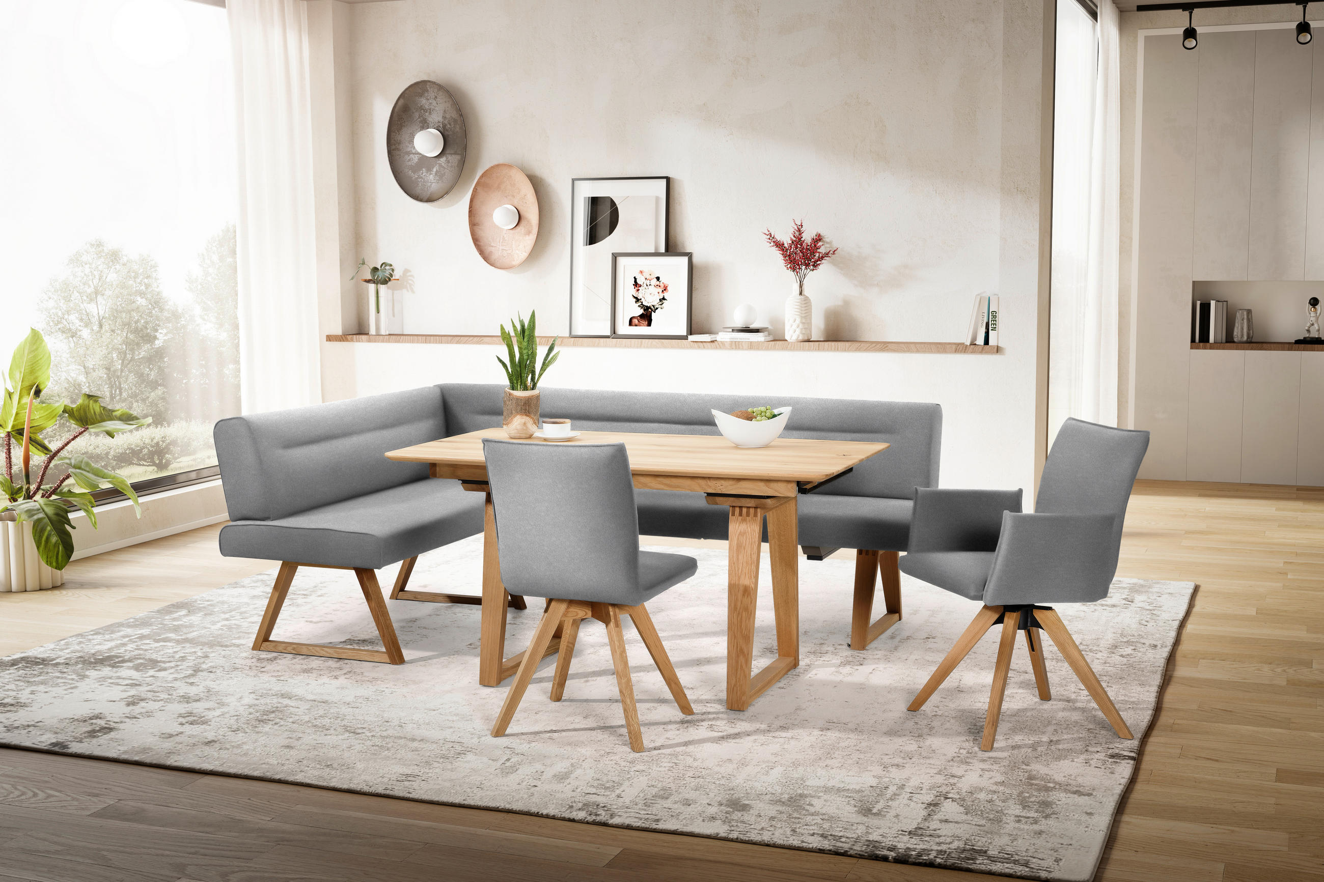 STUHL in Holz, Textil Eichefarben, Hellgrau  - Eichefarben/Hellgrau, KONVENTIONELL, Holz/Textil (60/91/61cm) - Moderano