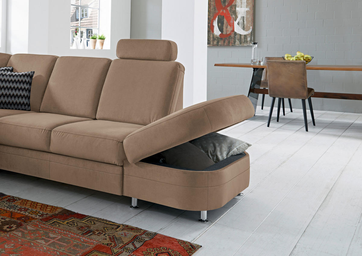 ECKSOFA in Flachgewebe Braun  269/287 cm  - Alufarben/Braun, KONVENTIONELL, Textil/Metall (269/287cm) - Beldomo System