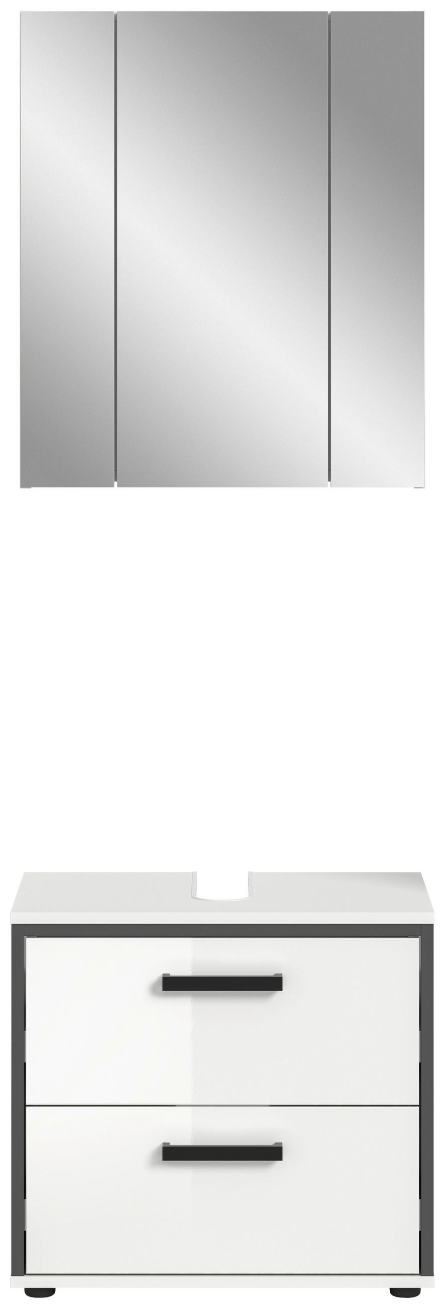 BADEZIMMER 2-teilig  in 60 cm  - Weiß Hochglanz/Schwarz, MODERN, Holzwerkstoff/Kunststoff (60cm) - MID.YOU