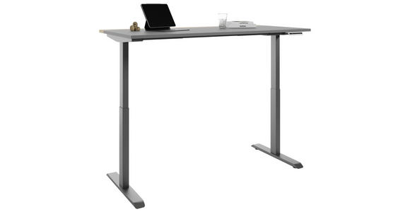 SCHREIBTISCH 160/75/72-122 cm  in Grau, Hickory  - Anthrazit/Grau, MODERN, Holzwerkstoff/Metall (160/75/72-122cm) - Novel