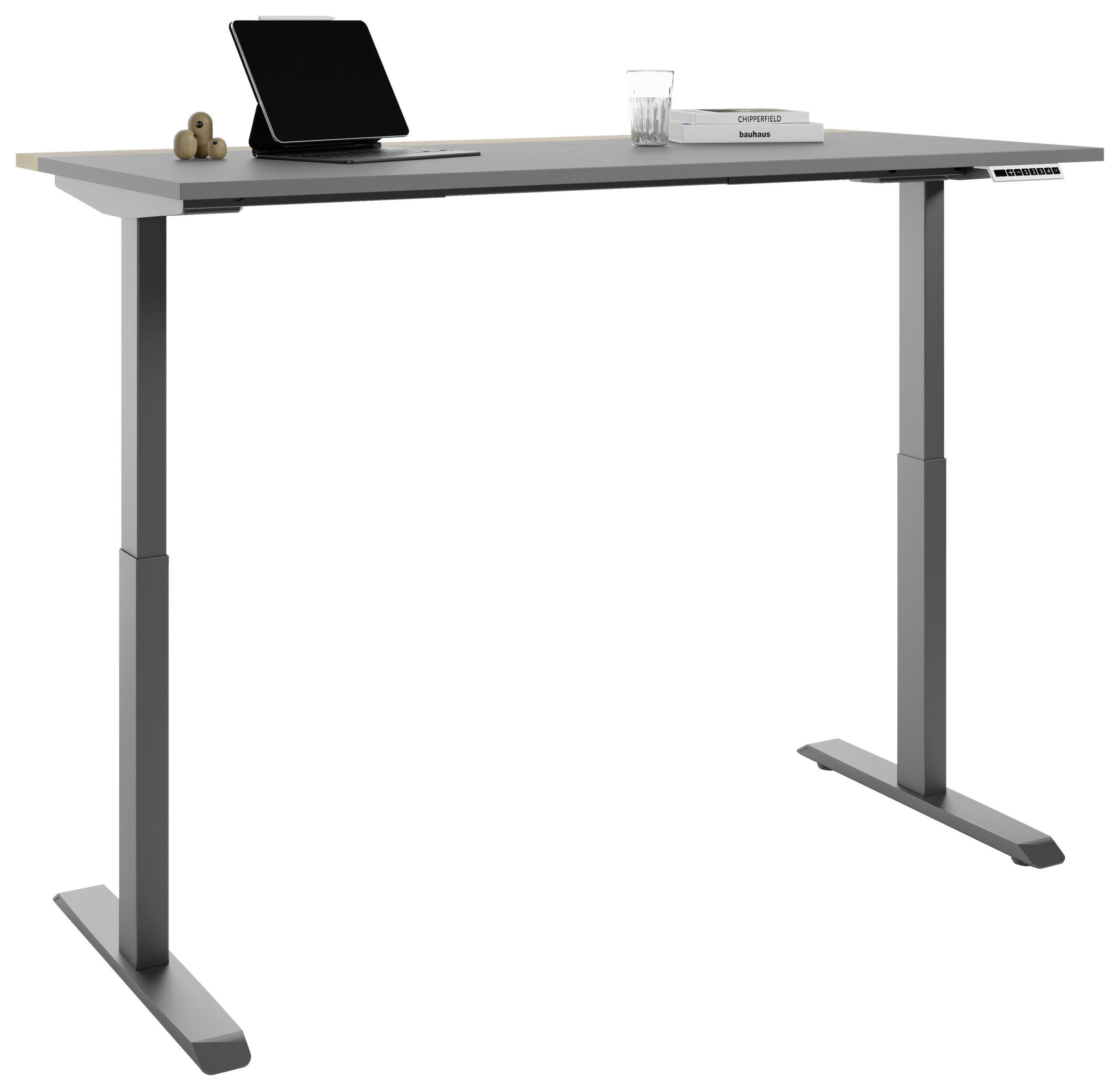 SCHREIBTISCH 160/75/72-122 cm  in Grau, Hickory  - Anthrazit/Grau, MODERN, Holzwerkstoff/Metall (160/75/72-122cm) - Novel