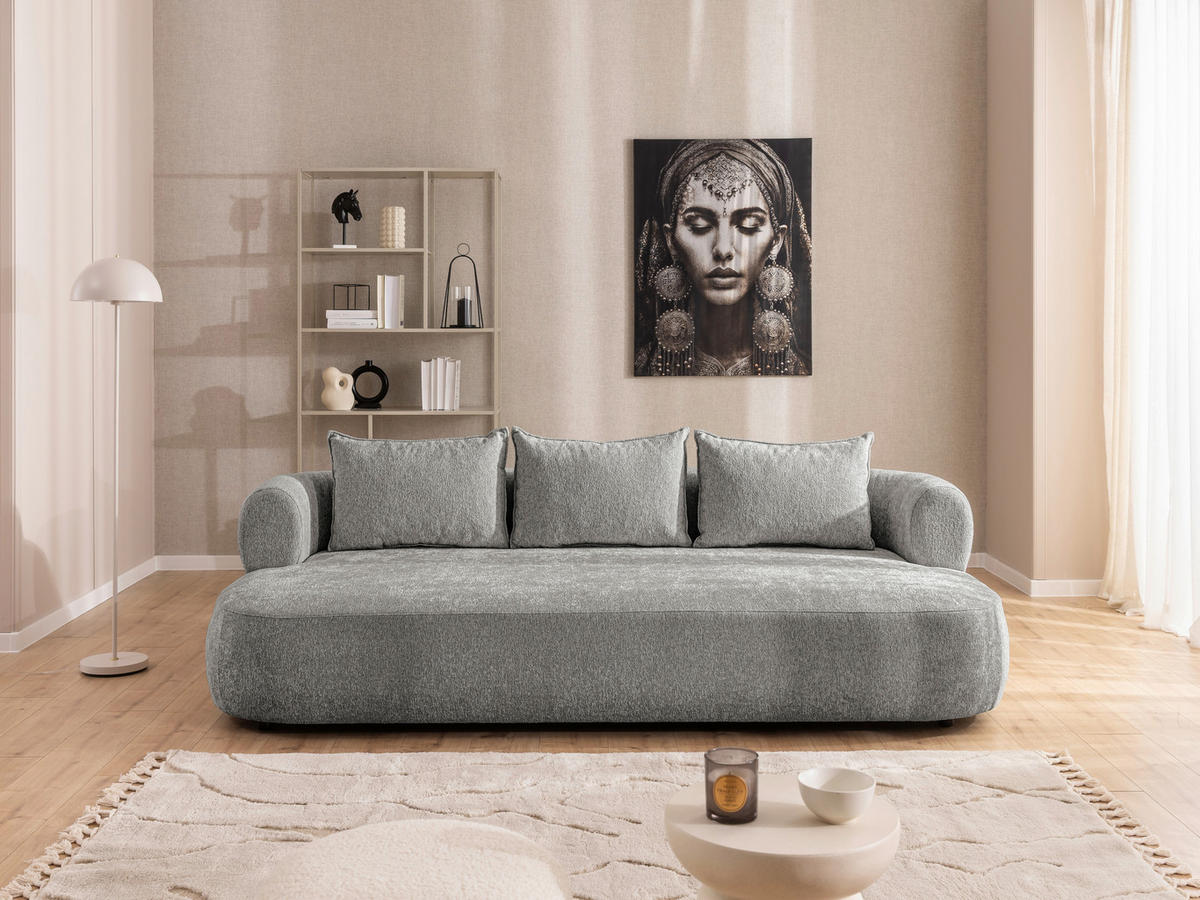 BIGSOFA in Chenille Grau  - Schwarz/Grau, Design, Kunststoff/Textil (240/76/122cm) - Livetastic